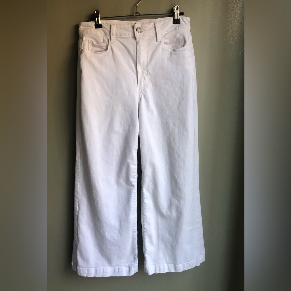 PAIGE Women White Wide Leg Cropped High Rise Denim Jeans Size: 28